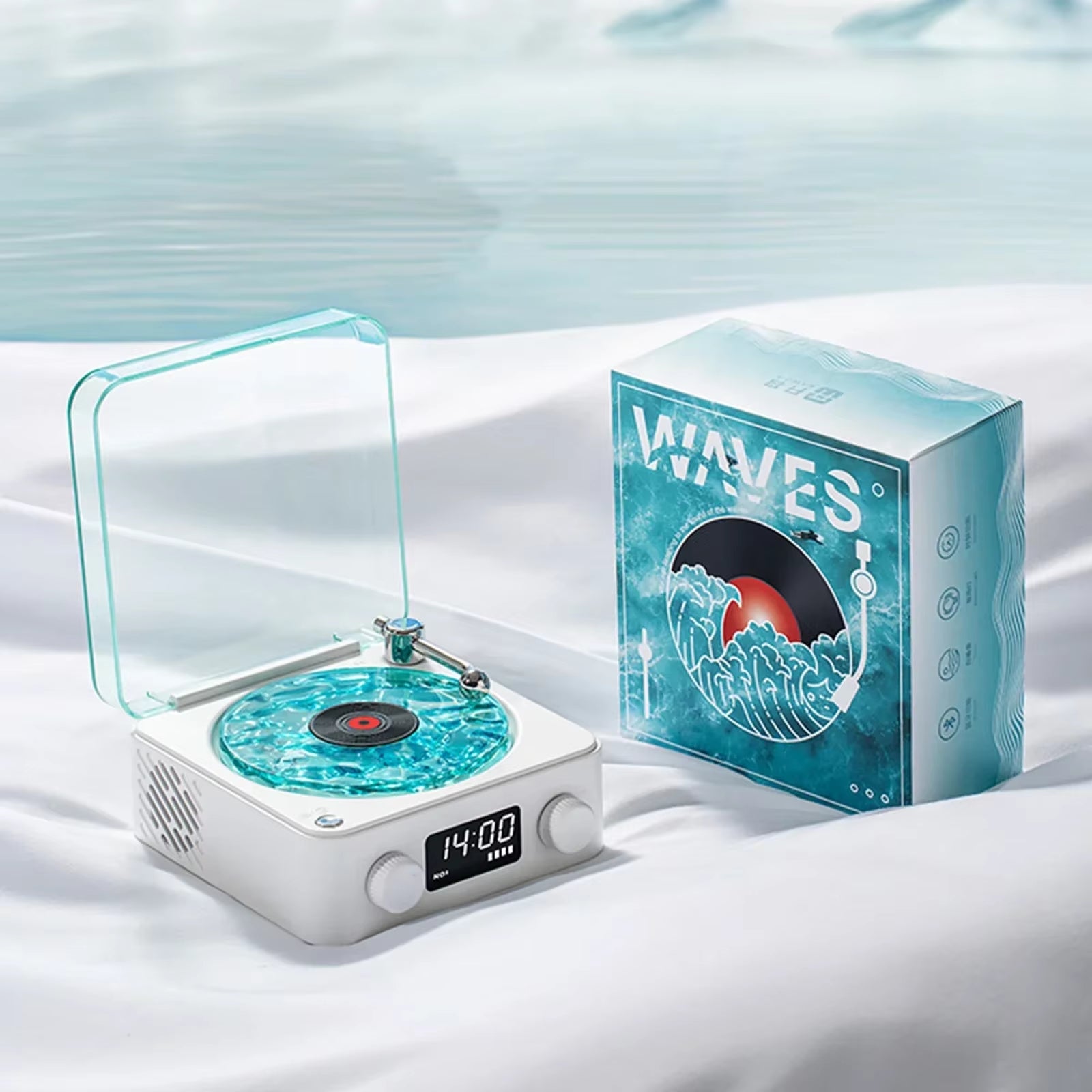 Wavelyyy™ Retro Vinyl Player Bluetooth Speaker with Aurora RGB Lighting